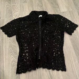 Parallel Women’s Black Lace Zip-Up Collared Top Size: 8